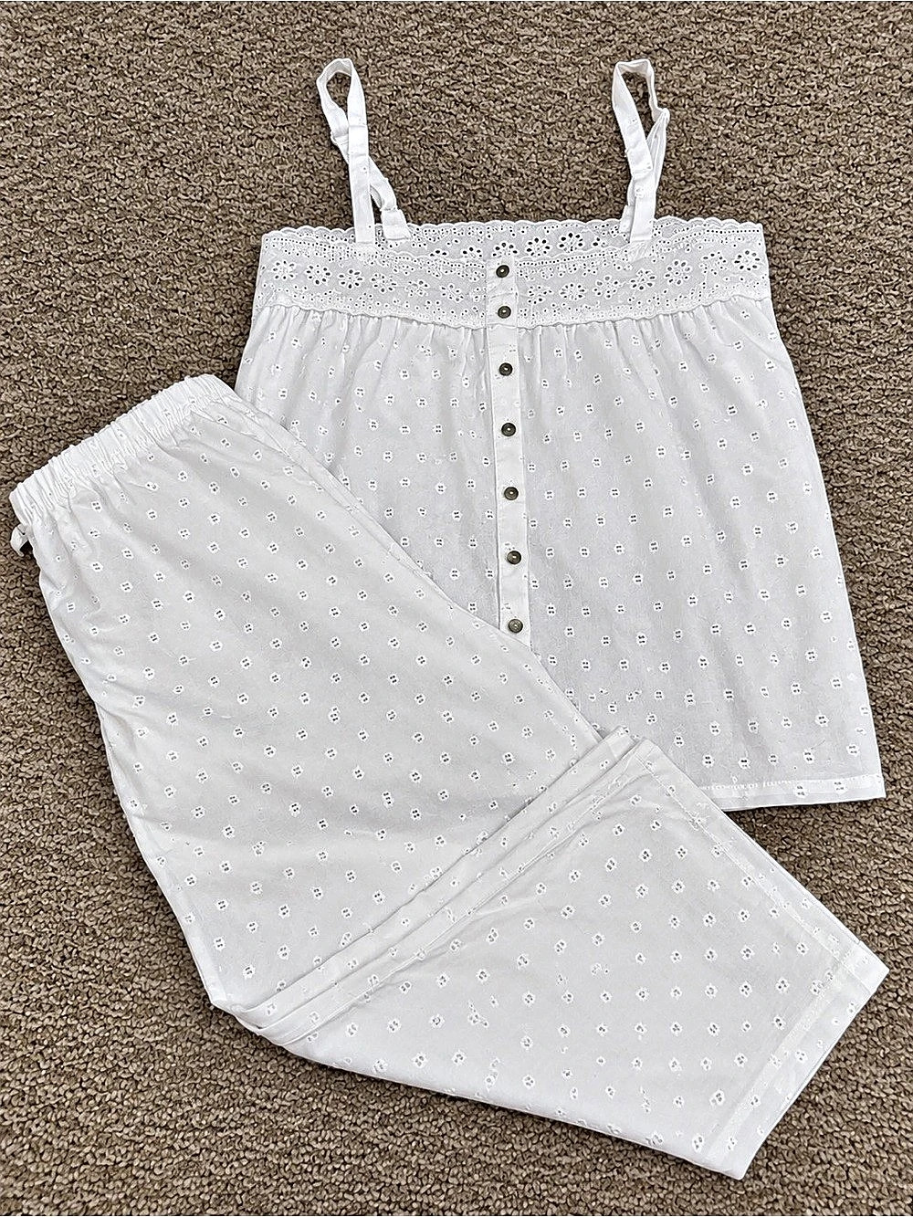 White Eyelet Cami & Wide Leg Pants Like New